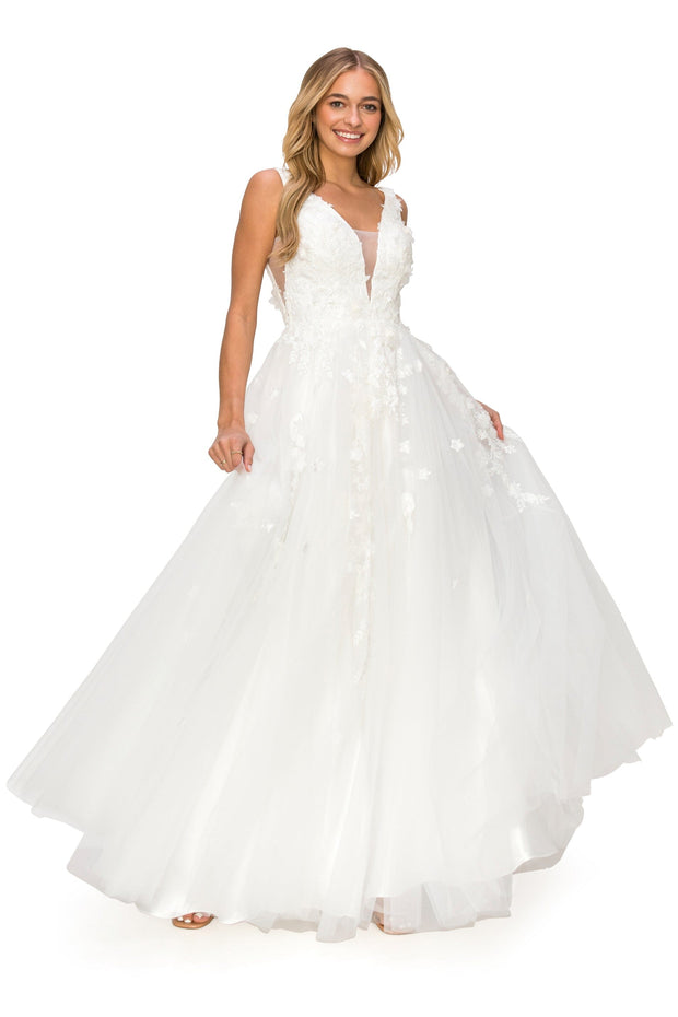 3D Floral V-Neck Tulle Gown by Cinderella Couture 8040J