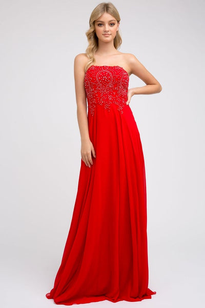 Long Lace Bodice Strapless Dress by Juliet 626