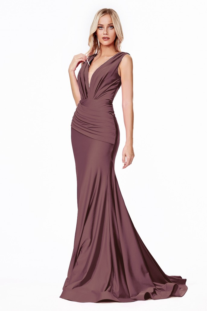 Cinderella Divine BD7027 Ruched Low Neck Fitted Dress