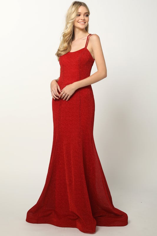Fitted Sleeveless Metallic Glitter Gown by Juliet 697