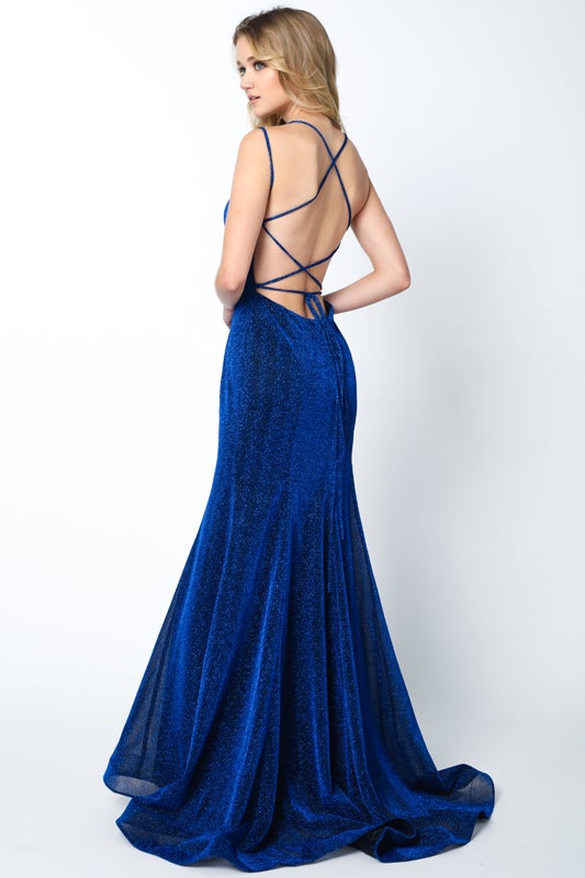 Fitted Sleeveless Metallic Glitter Gown by Juliet 697