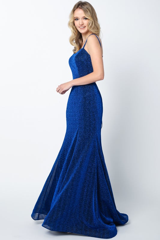 Fitted Sleeveless Metallic Glitter Gown by Juliet 697