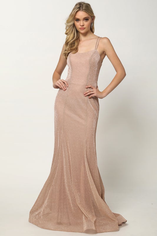 Fitted Sleeveless Metallic Glitter Gown by Juliet 697