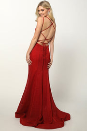 Fitted Sleeveless Metallic Glitter Gown by Juliet 697
