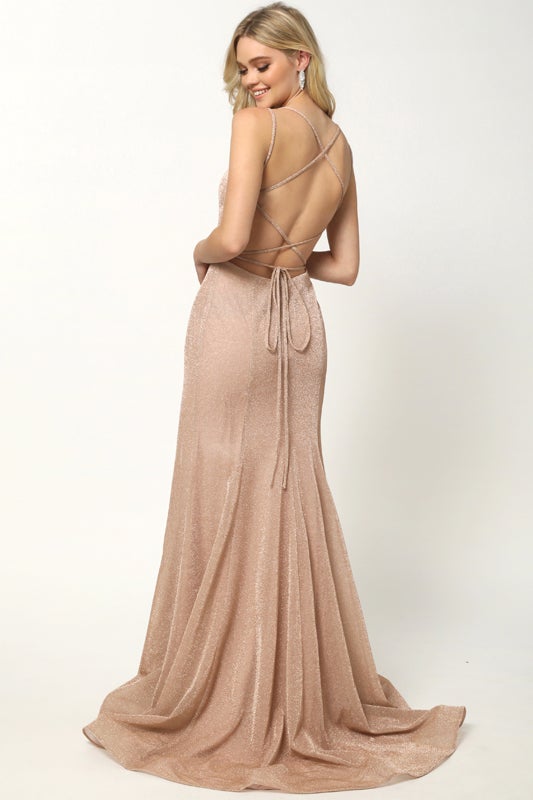 Fitted Sleeveless Metallic Glitter Gown by Juliet 697