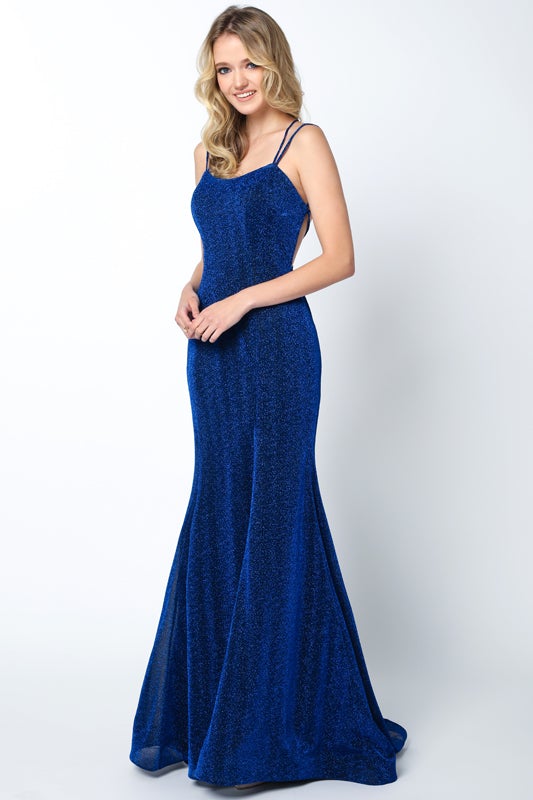 Fitted Sleeveless Metallic Glitter Gown by Juliet 697