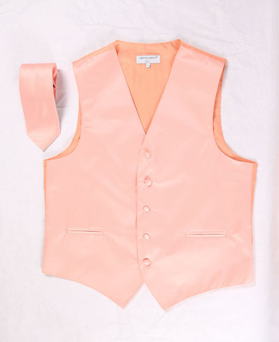 Men's Peach Satin Vest with Necktie-Men's Vests-ABC Fashion