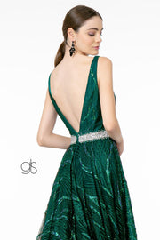 A-Line Glitter Gown with Beaded Waistband by Elizabeth K GL2928