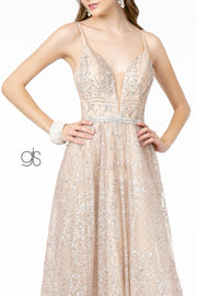 A-Line Glitter Gown with Deep V-Neck by Elizabeth K GL2915