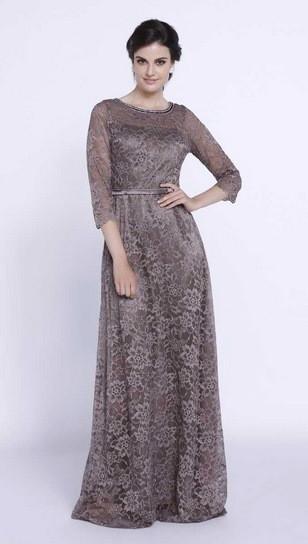 All Over Floral Lace Dress with 3/4 Sleeves by Nox Anabel 5131-Long Formal Dresses-ABC Fashion