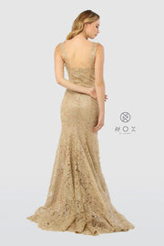 Allover Lace Sleeveless Mermaid Dress by Nox Anabel R216-Long Formal Dresses-ABC Fashion