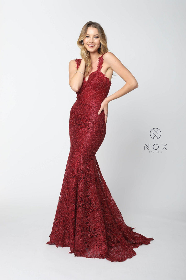 Allover Lace Sleeveless Mermaid Dress by Nox Anabel R216-Long Formal Dresses-ABC Fashion