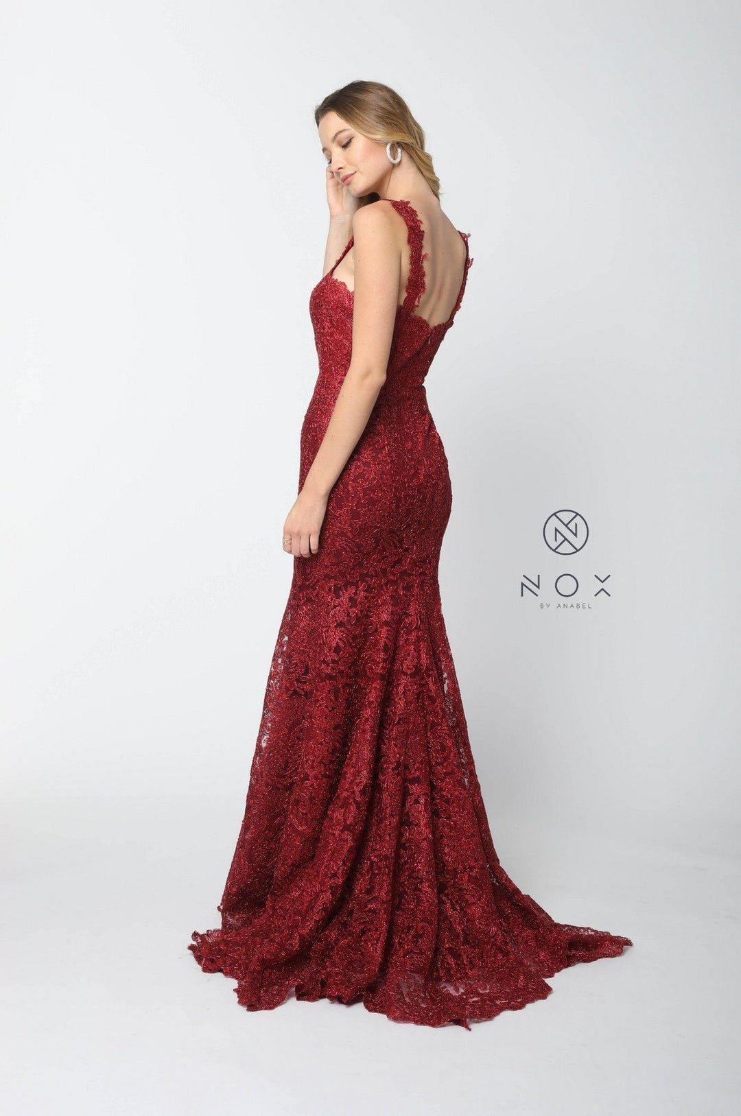 Allover Lace Sleeveless Mermaid Dress by Nox Anabel R216-Long Formal Dresses-ABC Fashion