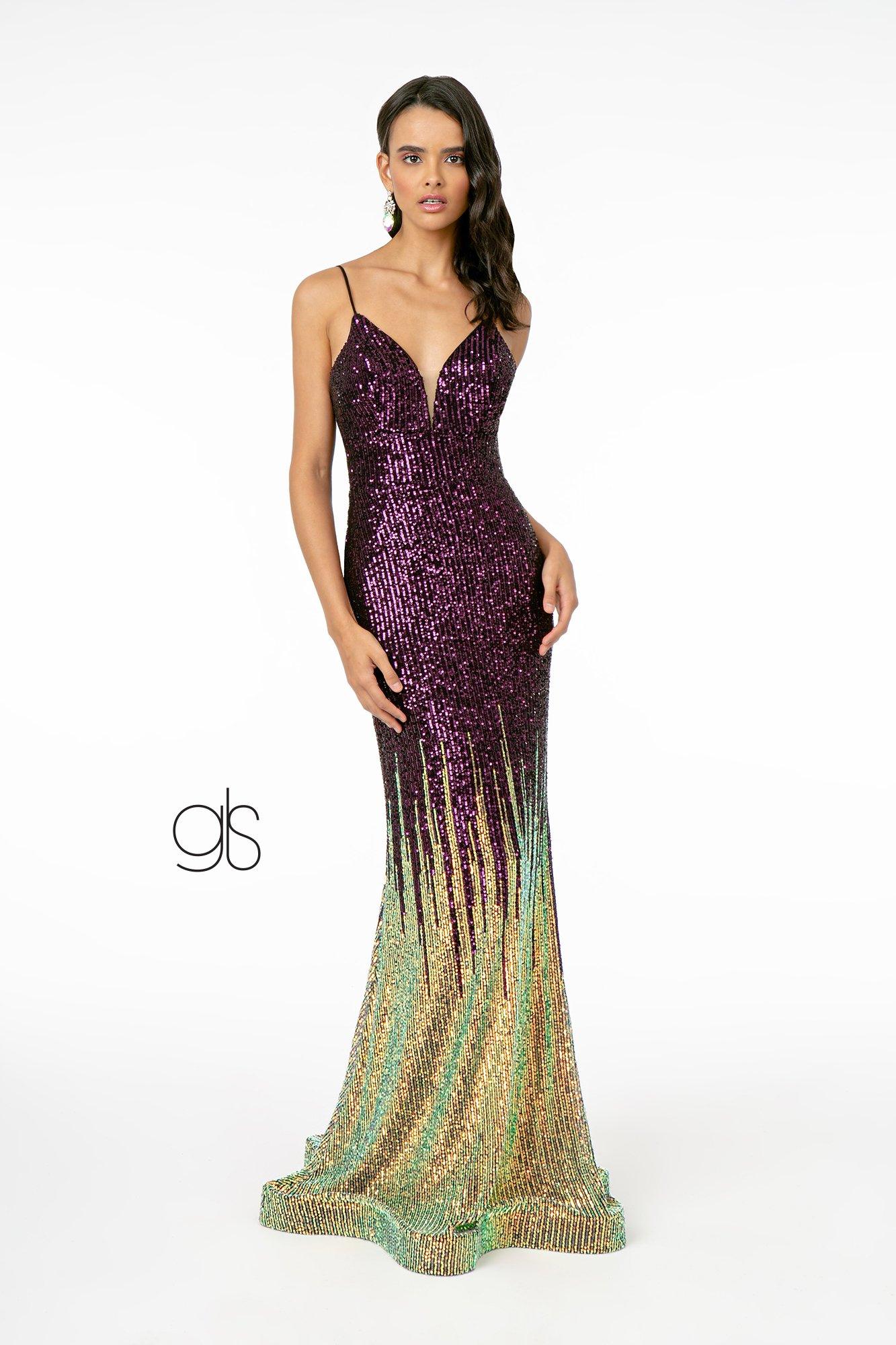 Allover Ombre Sequin Mermaid Gown by Elizabeth K GL2899 2XL Black