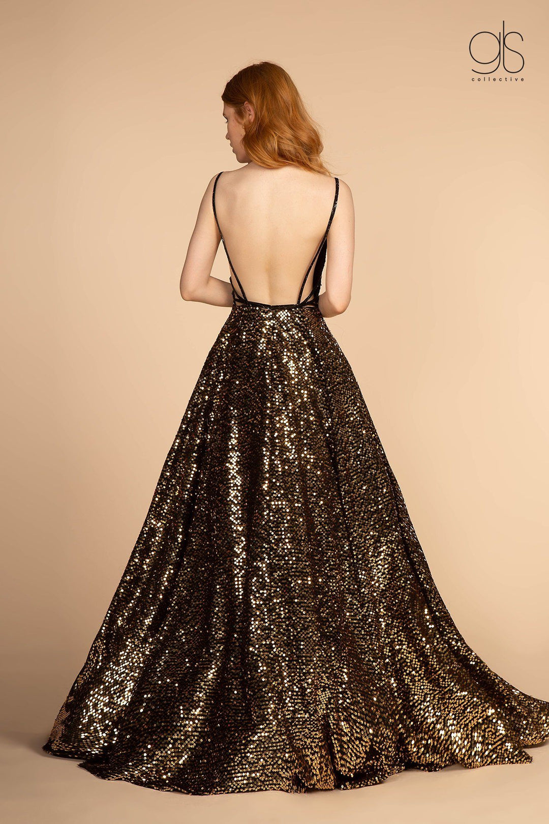 Allover Sequin Long A-line Dress with Open Back by Elizabeth K GL2581-Long Formal Dresses-ABC Fashion