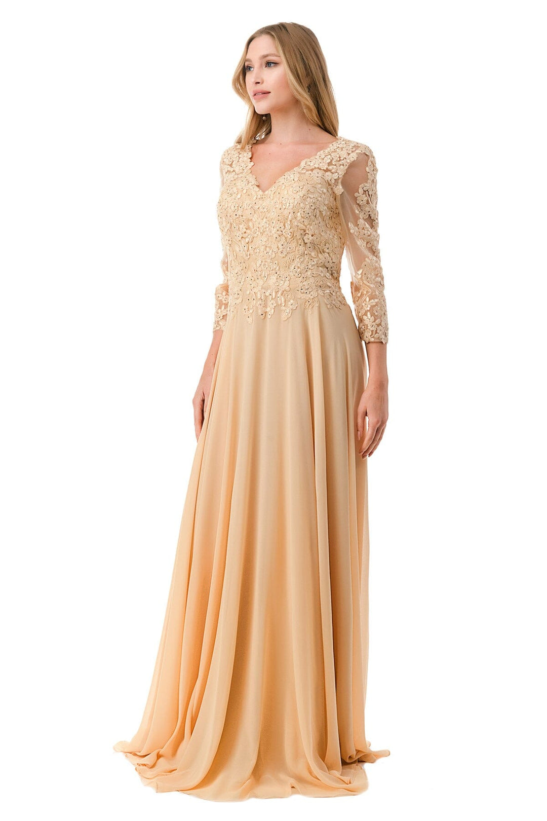 Applique 3/4 Sleeve A-line Gown by Coya M2758Q