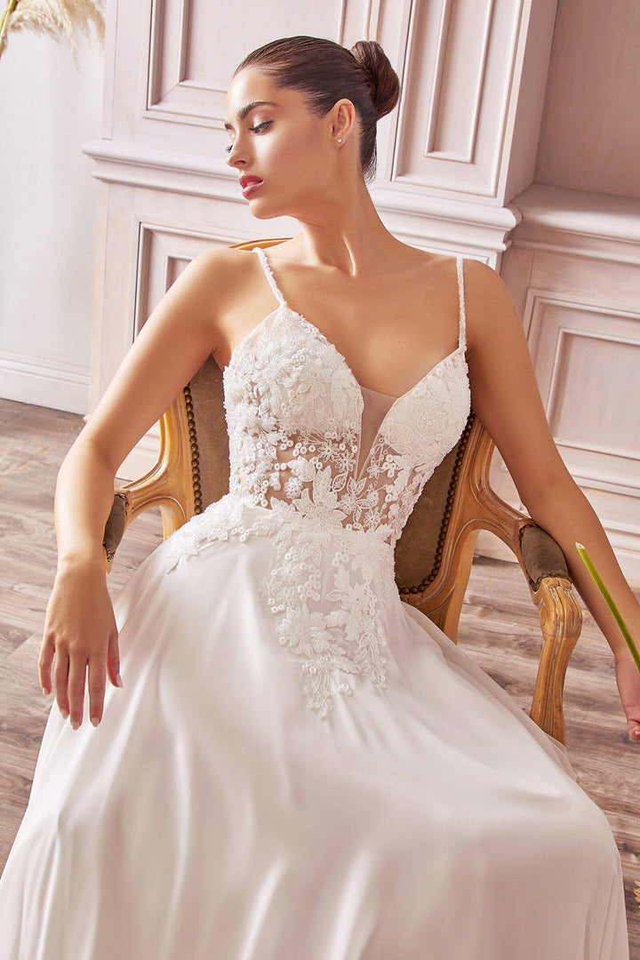 Applique A-line Chiffon Gown by Cinderella Divine TY11 - Outlet