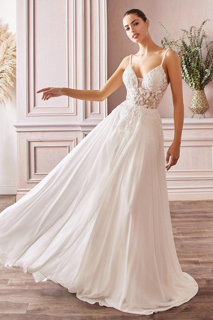 Applique A-line Chiffon Gown by Cinderella Divine TY11 - Outlet