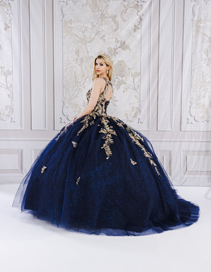 Applique Bell Sleeve Ball Gown by Petite Adele PQ1020