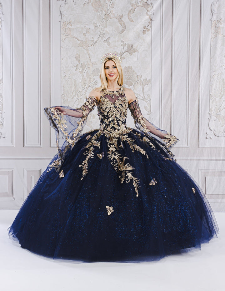Applique Bell Sleeve Ball Gown by Petite Adele PQ1020