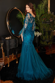 Applique Bell Sleeve Mermaid Dress by Ladivine CM327