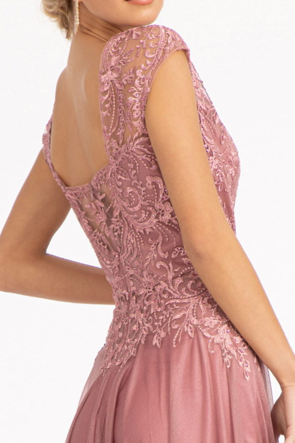 Applique Cap Sleeve Chiffon Gown by Elizabeth K GL3068