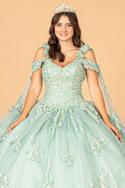 Applique Cape Sleeve Ball Gown by Elizabeth K GL3099