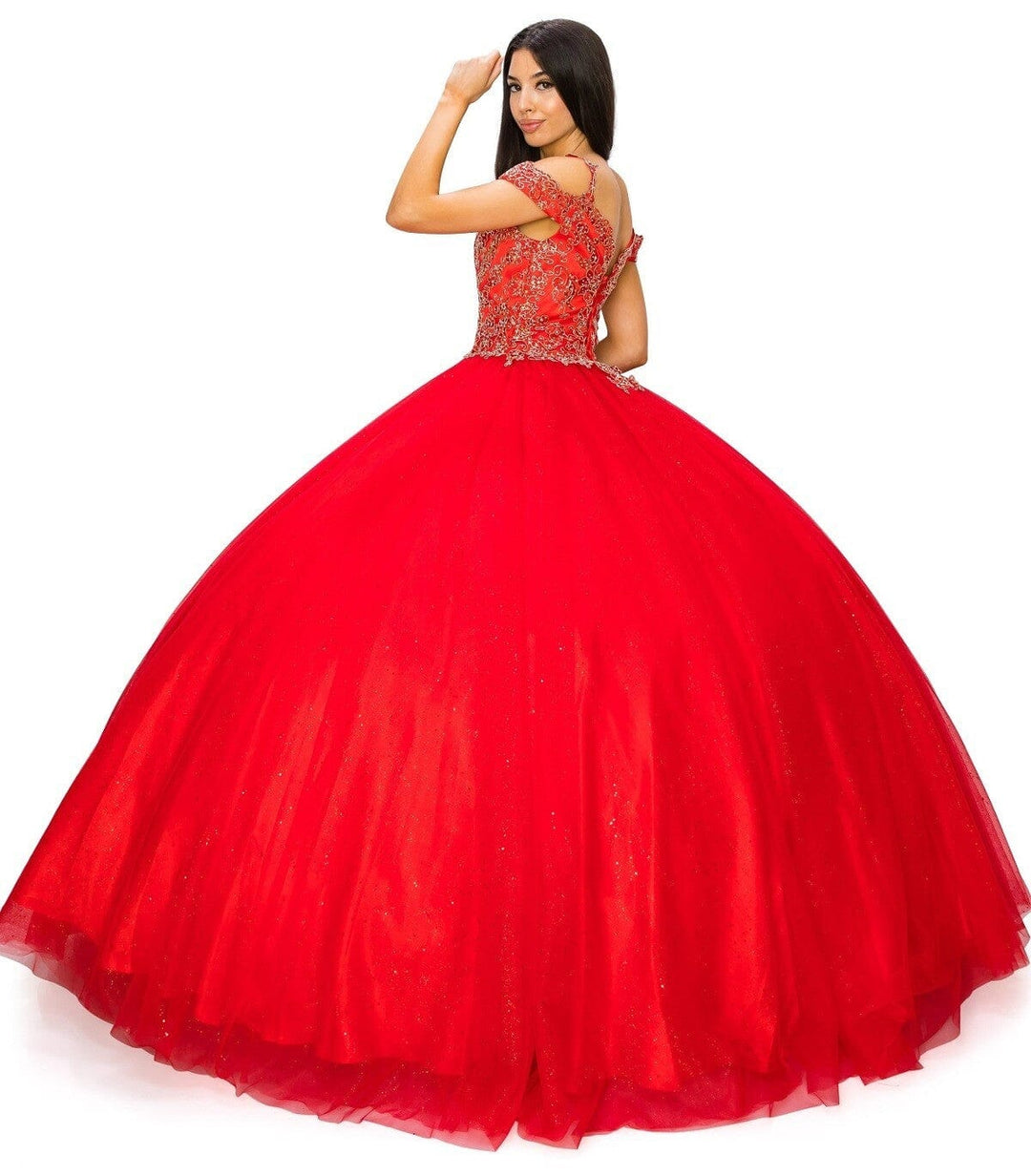 Applique Cold Shoulder Ball Gown by Cinderella Couture 8028J