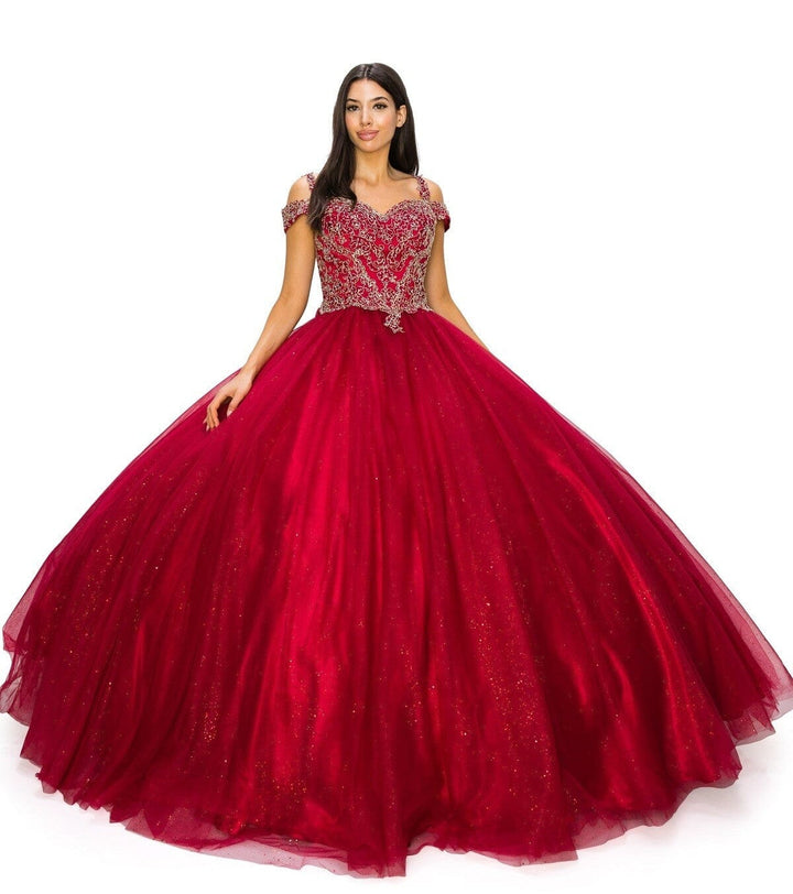 Applique Cold Shoulder Ball Gown by Cinderella Couture 8028J