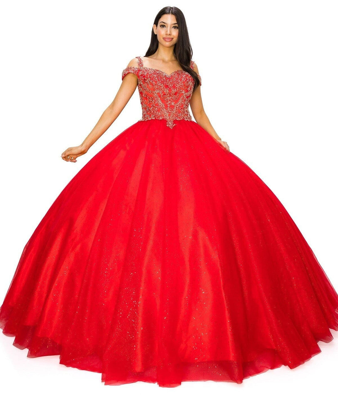 Applique Cold Shoulder Ball Gown by Cinderella Couture 8028J