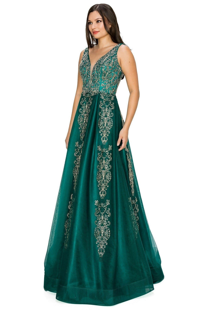Applique Illusion V-Neck Gown by Cinderella Couture 8029J