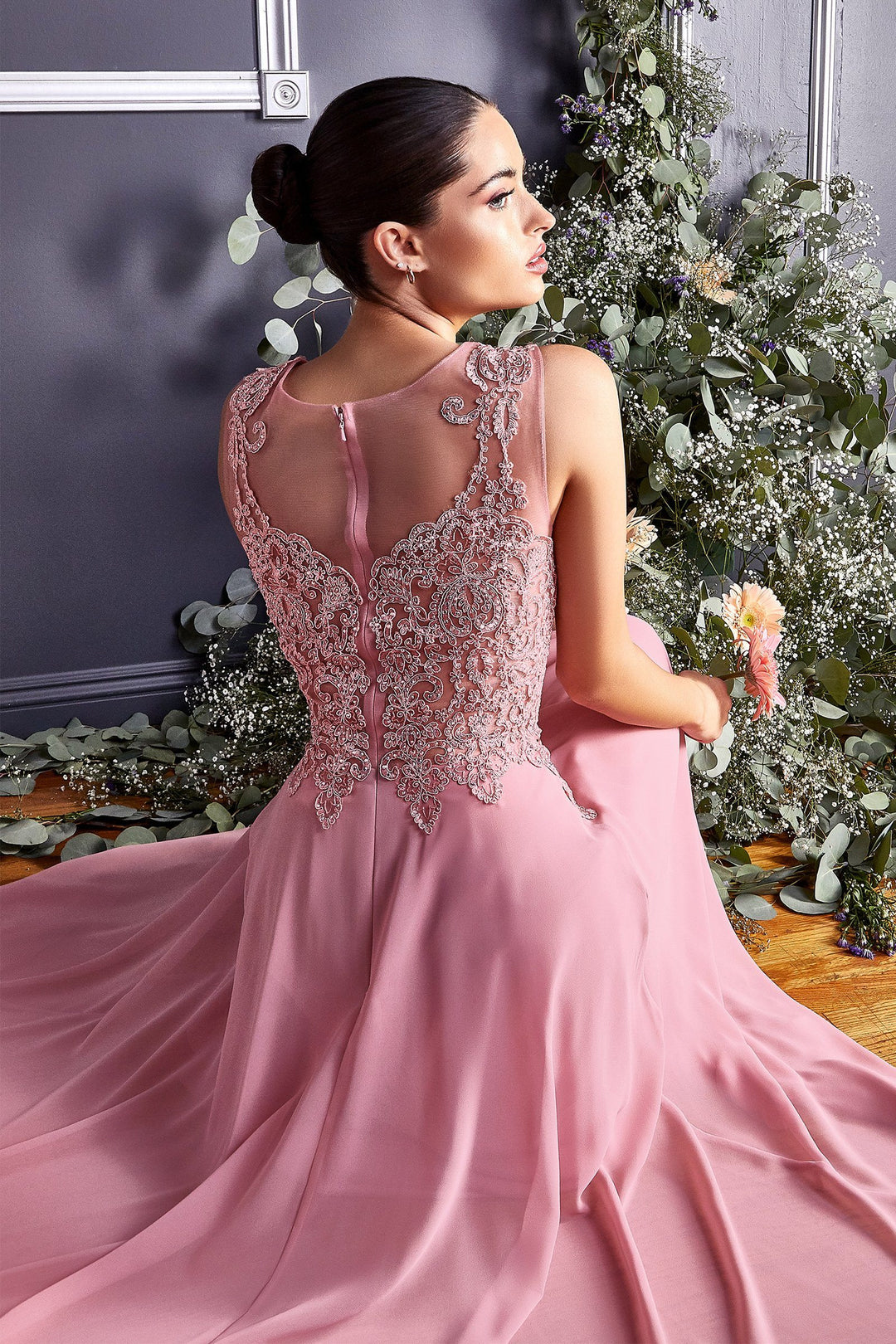 Applique Long Illusion Dress by Cinderella Divine 2635