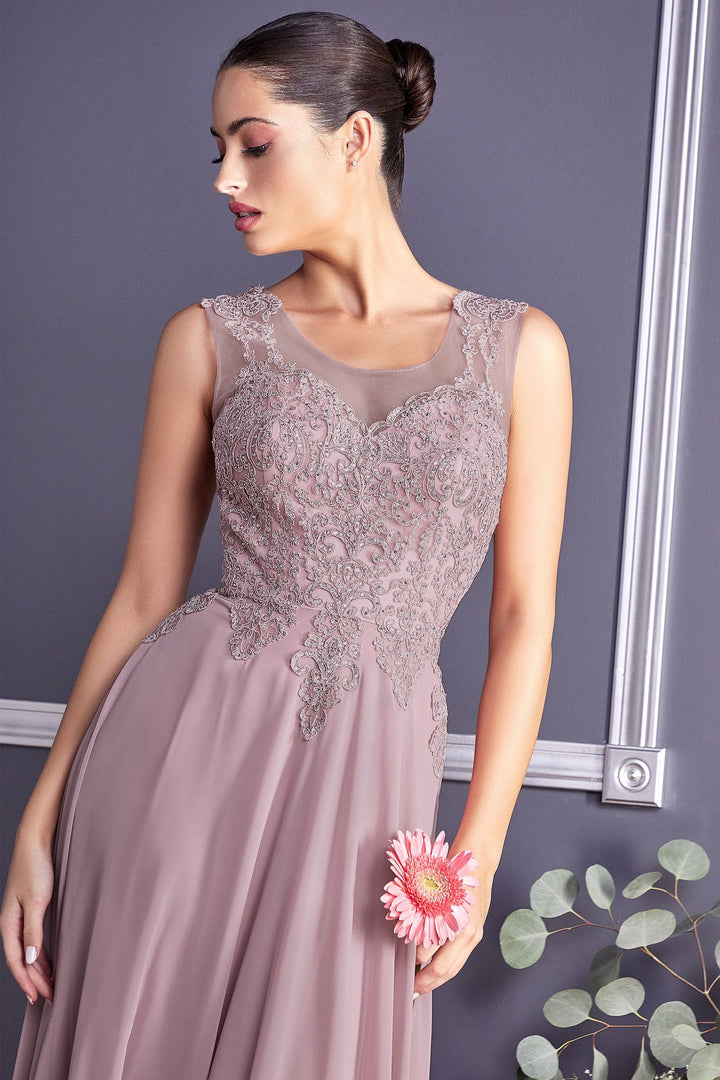 Applique Long Illusion Dress by Cinderella Divine 2635