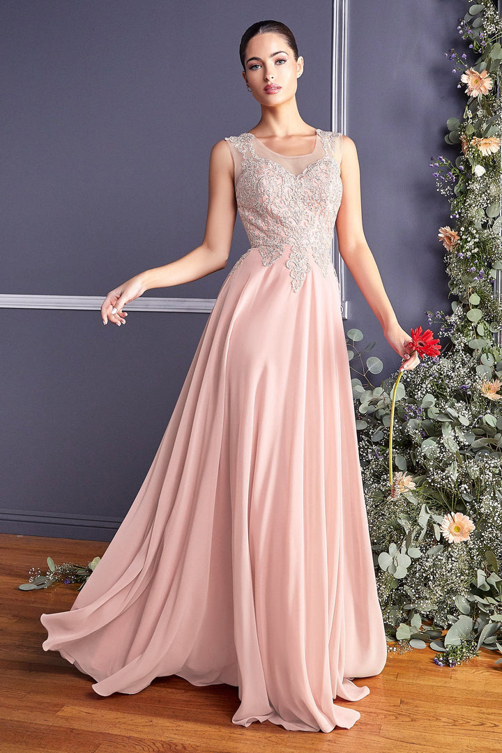Applique Long Illusion Dress by Cinderella Divine 2635