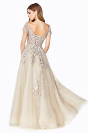 Applique Long Off Shoulder Dress by Cinderella Divine C20