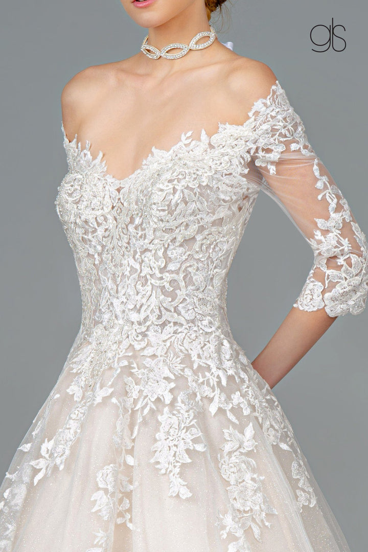 Applique Long Off Shoulder Wedding Dress by Elizabeth K GL1803