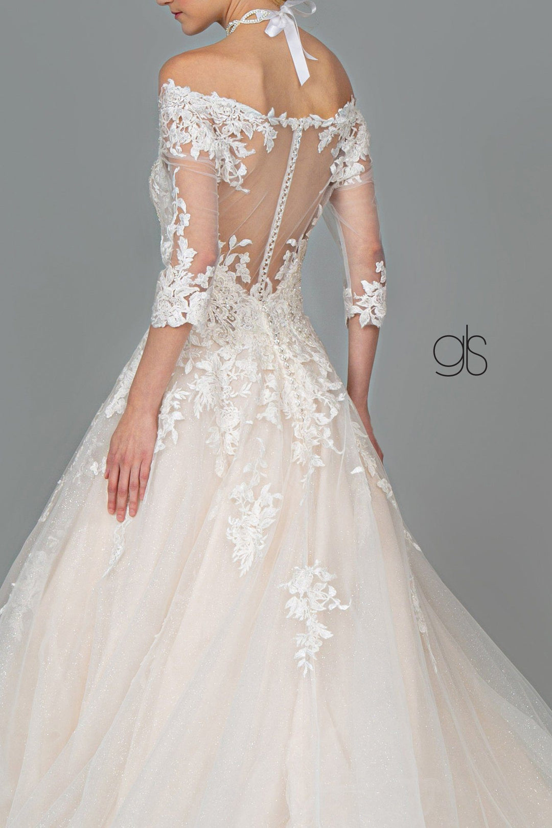 Applique Long Off Shoulder Wedding Dress by Elizabeth K GL1803