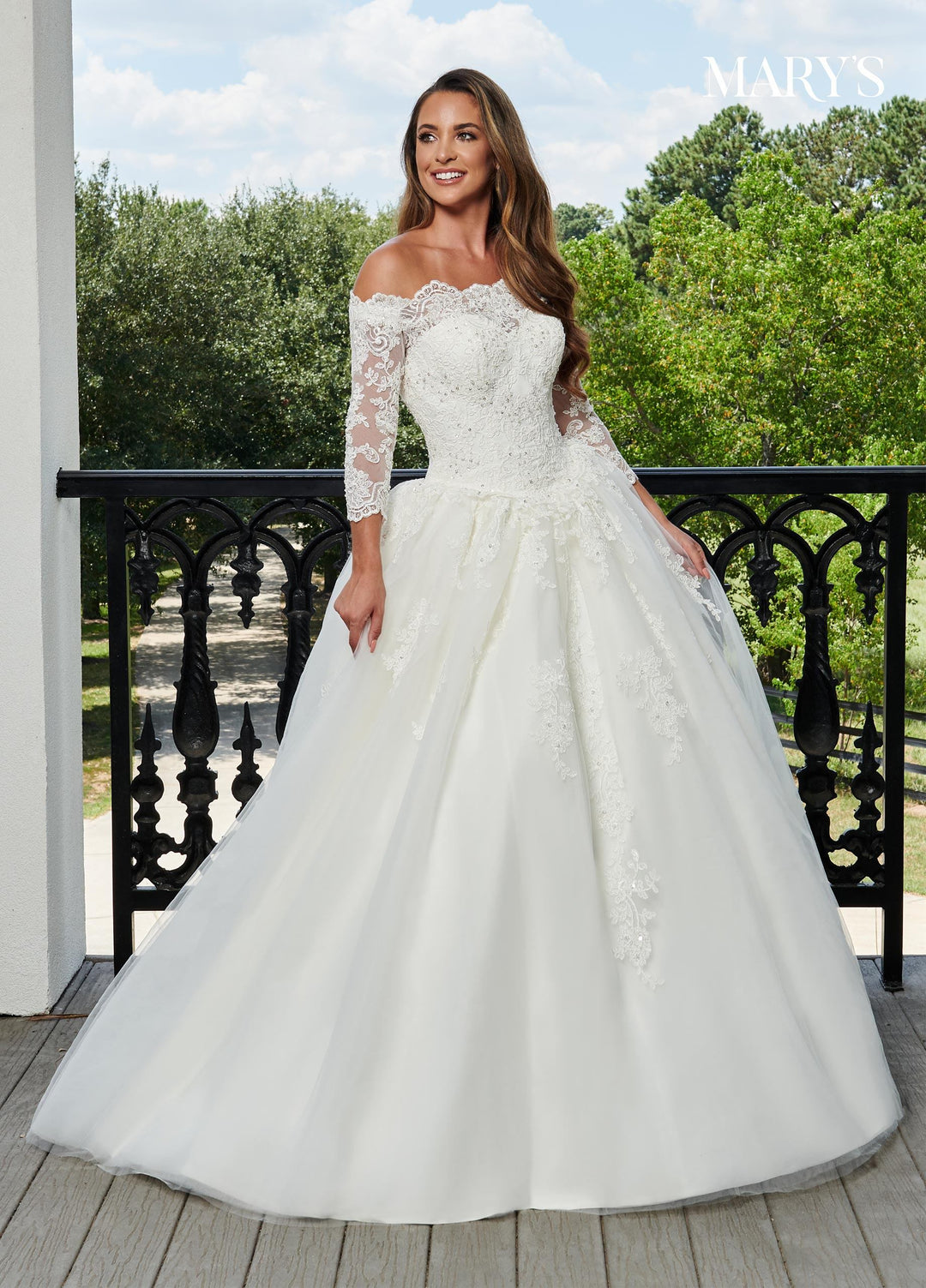 Applique Long Sleeve Wedding Gown by Mary's Bridal 6362