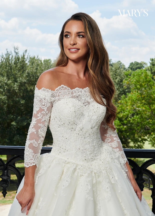 Applique Long Sleeve Wedding Gown by Mary's Bridal 6362