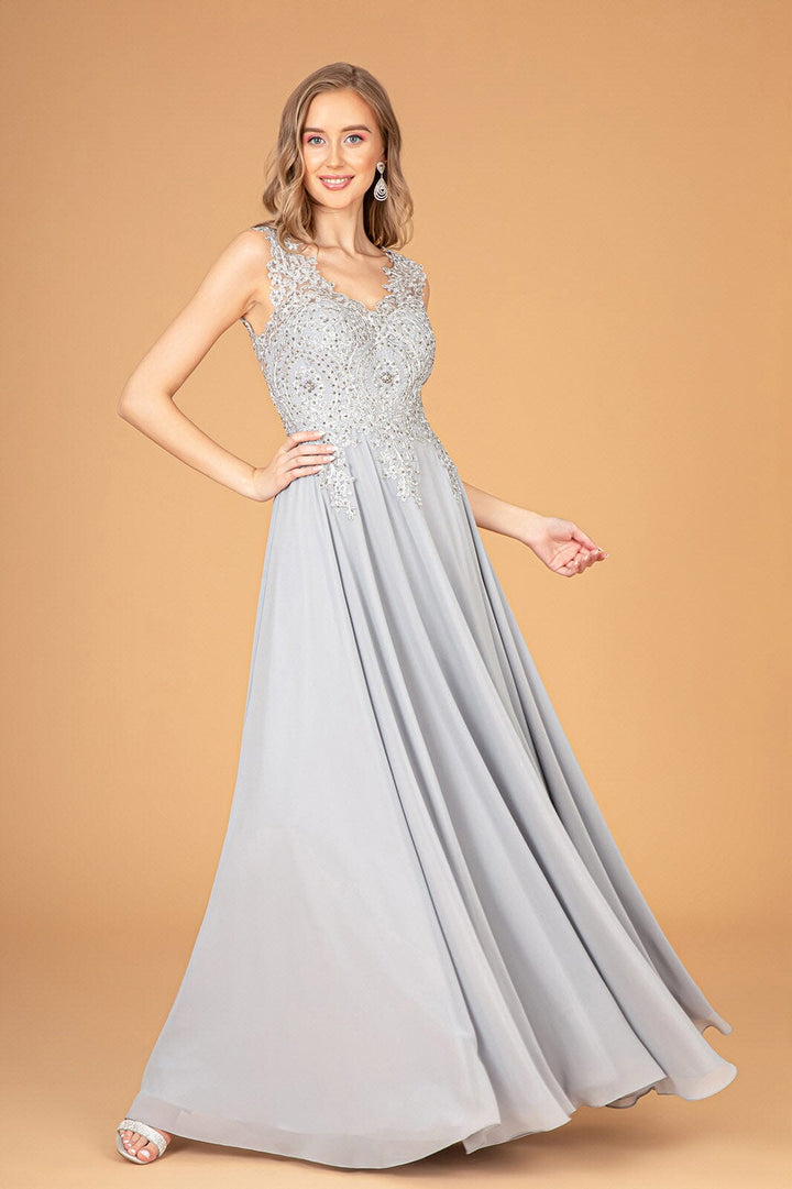 Applique Long V-Neck Dress by Elizabeth K GL2311