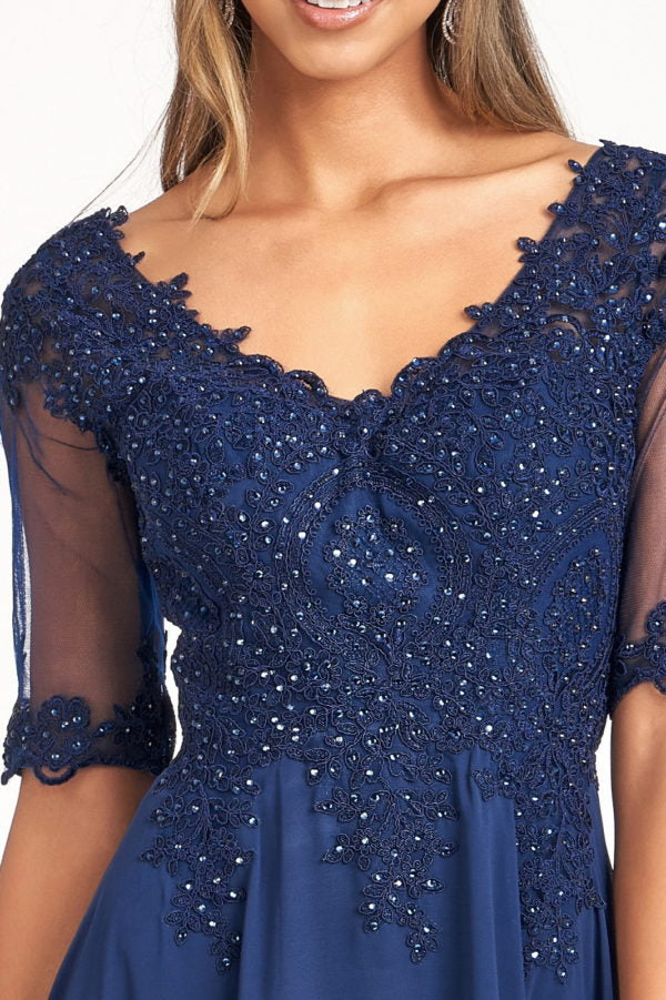 Applique Mid-Sleeve Chiffon Gown by Elizabeth K GL1982 - Outlet