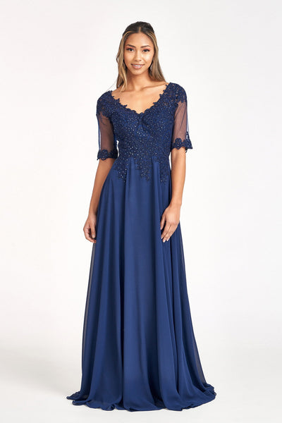 Applique Mid-Sleeve Chiffon Gown by Elizabeth K GL1982 - Outlet