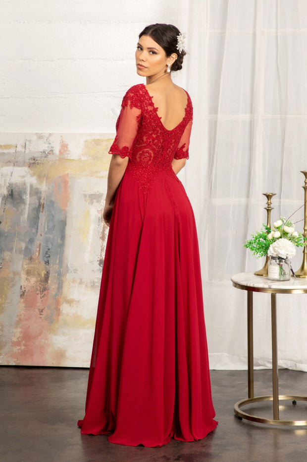 Applique Mid-Sleeve Chiffon Gown by Elizabeth K GL1982 - Outlet