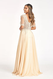 Applique Mid-Sleeve Chiffon Gown by Elizabeth K GL1982 - Outlet