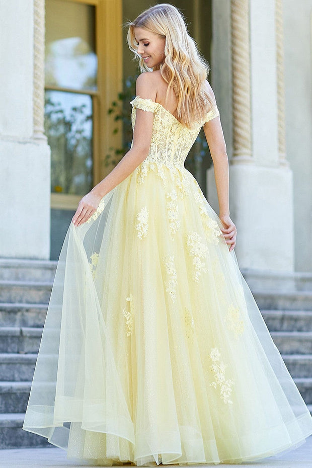 Applique Off Shoulder A-line Slit Gown by Adora 3002