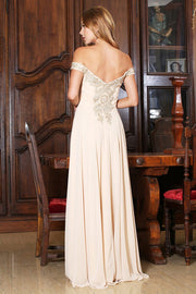 Applique Off Shoulder A-line Slit Gown by Adora 3072