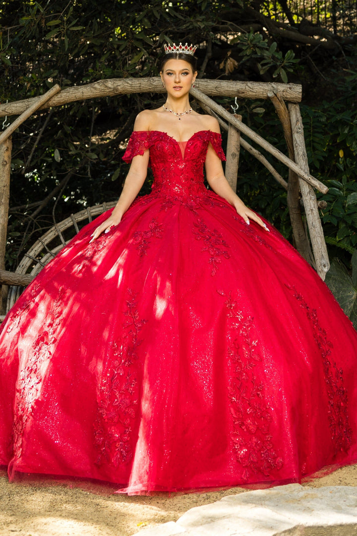 Applique Off Shoulder Ball Gown by Cinderella Couture 8045J