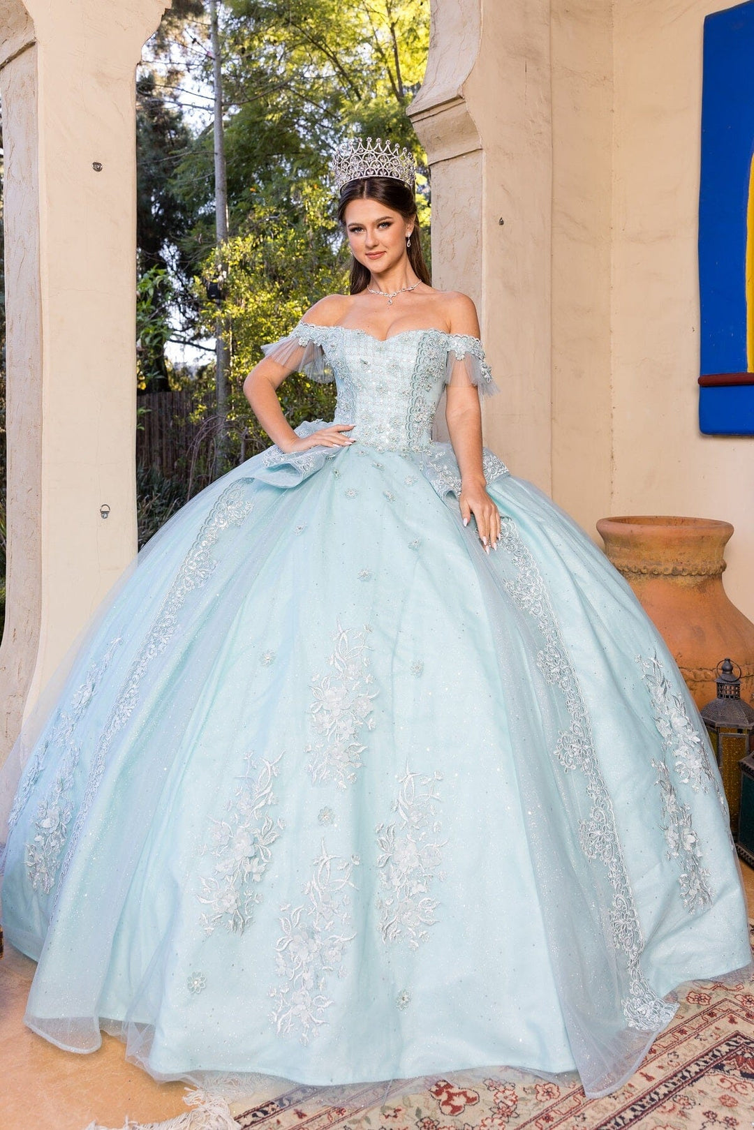 Applique Off Shoulder Ball Gown by Cinderella Couture 8055J