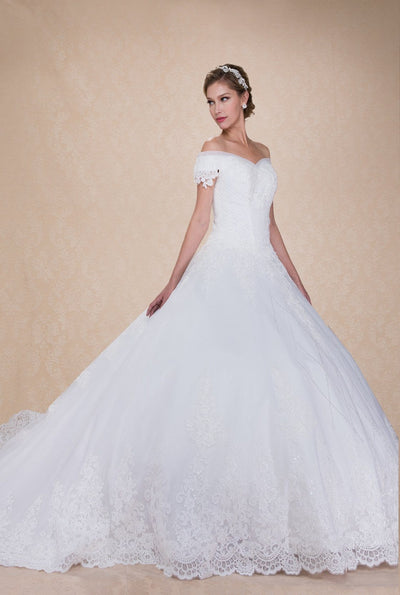 Applique Off Shoulder Bridal Ball Gown by Leonia Lee LS650
