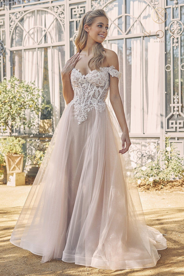 Applique Off Shoulder Bridal Gown by Nox Anabel C1107W